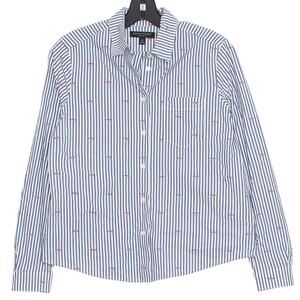 Banana Republic Quinn Boy Fit Blue Stripe Lip Print Button Up Top Preppy Work XS